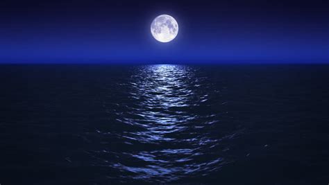 1167 Blue Full Moon Tropical Ocean Waves Romantic Night Travel Loop