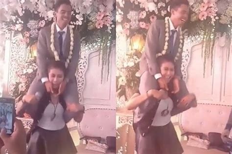 viral video biduan gendong pengantin pria reaksi mempelai wanita tak terduga