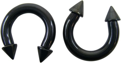 Spiked Black Horseshoe Earrings 6 Gauge Fashion Ear
