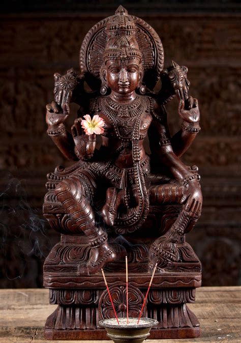 Sold Wood Seated Vishnu With Club 24 97w3g Hindu Gods And Buddha Statues