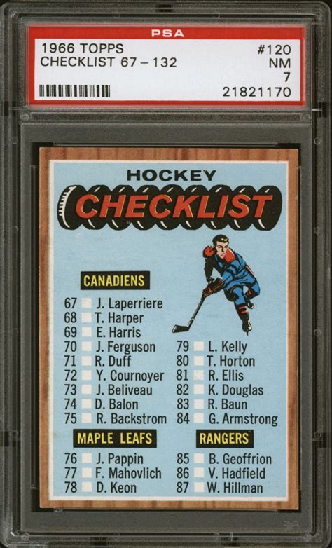 Jun 29, 2021 · by dominic massimino. 1966-67 Topps Hockey Card #120 Checklist PSA 7 | eBay