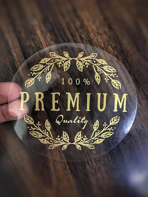 Custom Labels 100 Round Clear Stickers Gold Ink Clear Etsy With