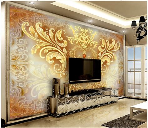 Gold Symmetric Floral 3d 5d 8d Wall Murals Custom
