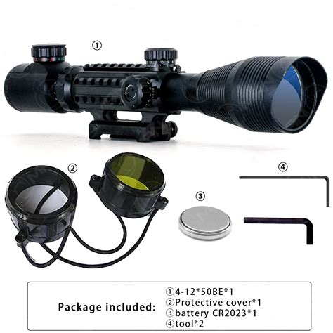 C4 12x50eg Tactical Optical Rifle Scope Red Green Dual Illuminated With