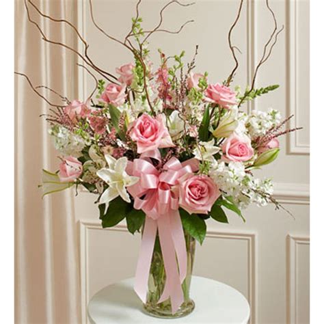 Pink And White Large Sympathy Vase Arrangement Elegant Flowers Fresno
