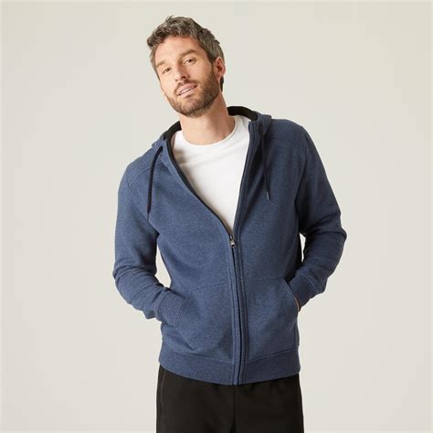 Mens Cotton Blend Gym Hoodie Zip Jacket Blue