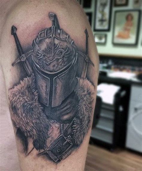 Upper Arm Medieval Knights Tattoos For Men Gear Tattoo Helmet Tattoo