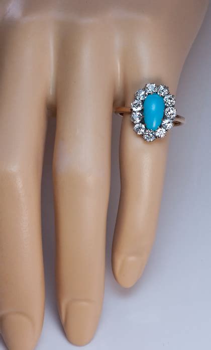 Antique Turquoise Jewelry Turquoise And Diamond Cluster Ring