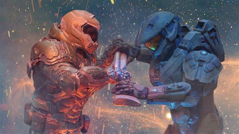 Doomguy Vs The Master Chief 1080p Hd Wallpapers