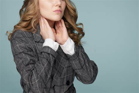 Women Thyroid Gland Control Sore Throat Of A People Stock Image