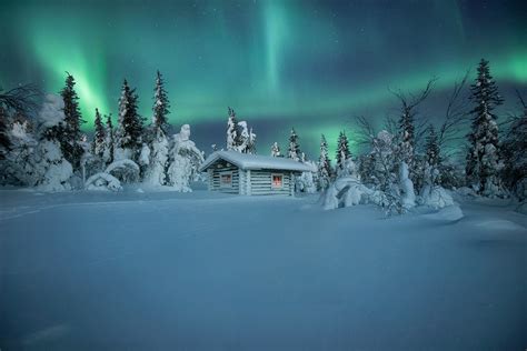 Wallpaper Finland Cold Snow Hut Winter Sky Nature Aurorae