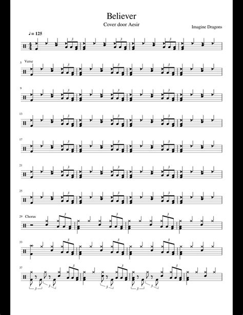 Imagine Dragons Believer Drum Score Sheet Music For Percussion