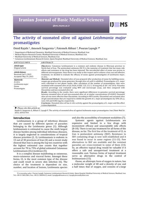 Pdf The Activity Of Ozonated Olive Oil Against Leishmania Major