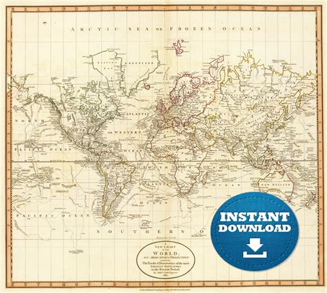 Digital Vintage Simple World Map Printable Download Vintage World Map