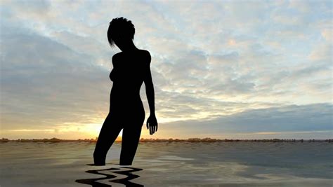 Woman On The Beach In Sunset Nude Silhouette Stock Footage Video