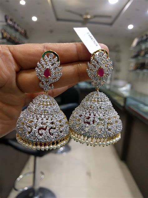 Most Beautiful Jhumkas Earrings With White Ruby American Diamonds
