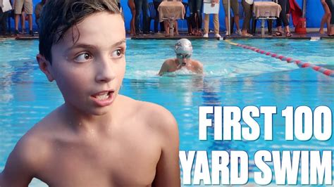 Ten Year Old Swimmers First 100 Yard Freestyle Race Swimming In Back