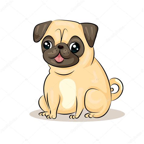 Animated Pug Cartoon Cute Funny Vector Pug Dog At The White