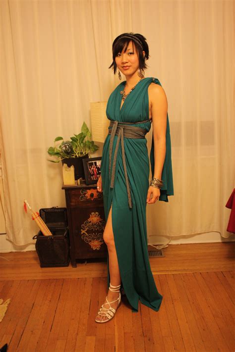 The dress is a simple toga, constructed using modernized techniques such as gathering and buttons for a secure fit that can be worn without fear of. "Toga" style themed party. This was made with just yardage ...