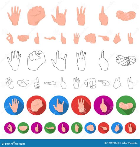 Hand Gesture Cartoon Icons In Set Collection For Design Palm And