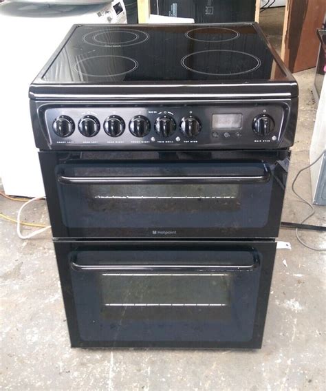 6 Months Warranty Black Hotpoint 60cm Double Oven Electric Cooker Free
