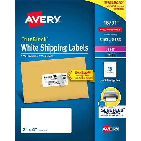 Avery 51638163 Trueblock Shipping Labels 2 X 4 1250 Labels
