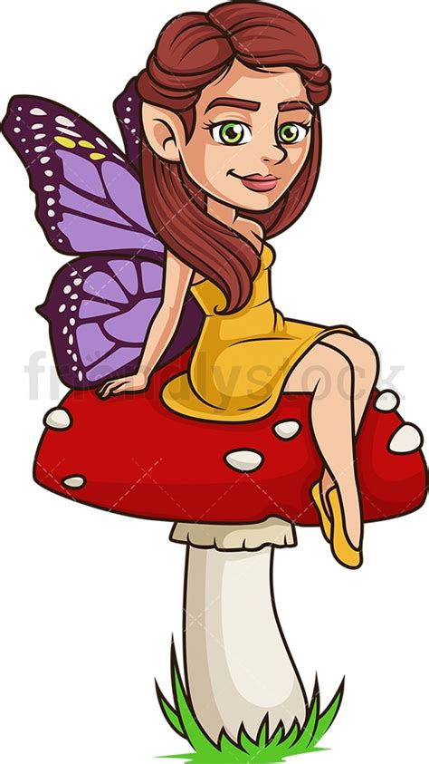 Fairy Sitting On Forest Mushroom Cartoon Clipart Vector Friendlystock