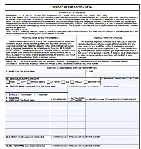 Dd Form 93 Free Word Templates