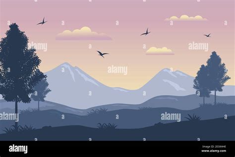 Amazing Natural Scenery In The Afternoon Vector Illustration Stock