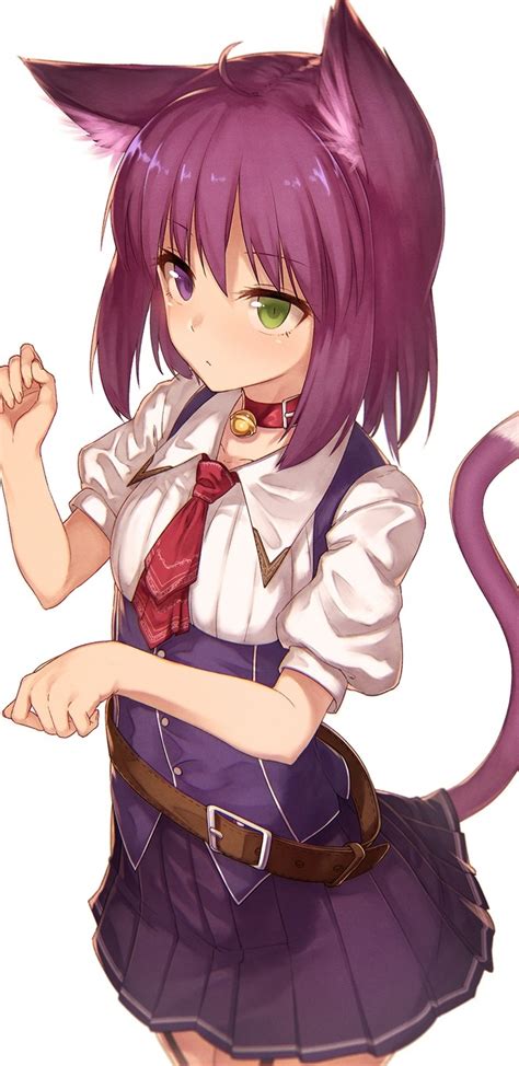 Download 1440x2960 Anime Girl Moe Animal Ears Neko Tail Purple