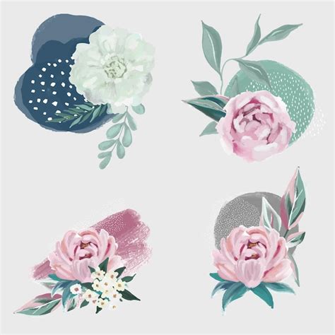 Premium Vector Set Of Floral Compositions With Abstract Element