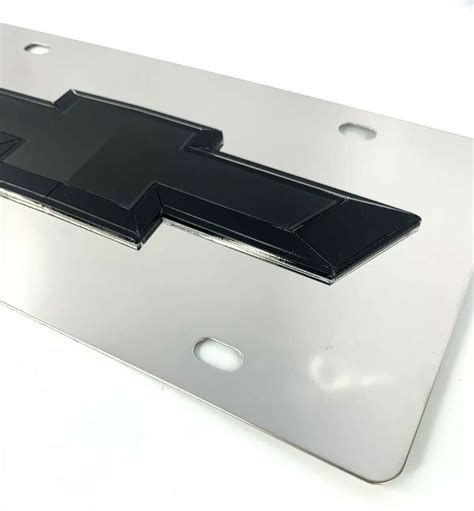 Chrome Chevy Bowtie Emblem License Plate W Black Gloss Logo