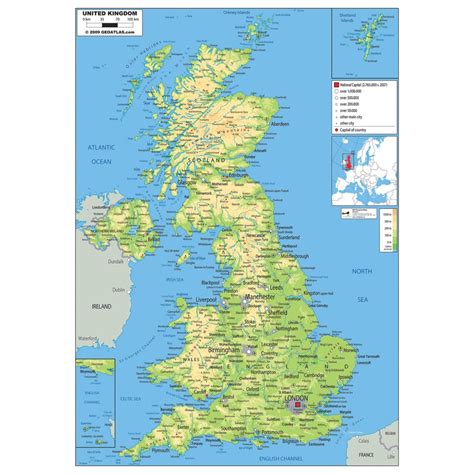 Uk Physical Map A1 Laminated Geography Resources The World Ypo