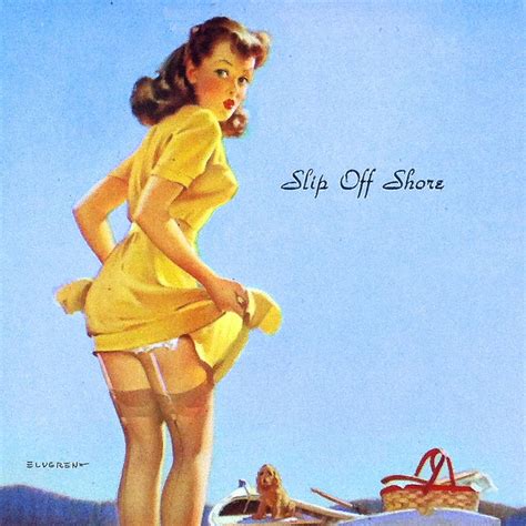 Vintage Original S Elvgren Slip Off Shore Art Lithograph Sexy Pinup