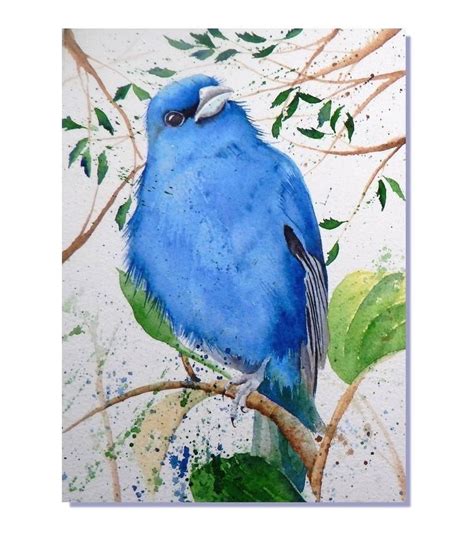 Original Watercolor Art Indigo Bunting Backyard Bird Painting 5x7
