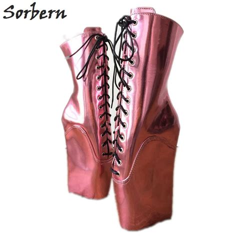 Sorbern Mettlic Pink Ankle Boots For Women Ballet Wedge Heelless Fetish