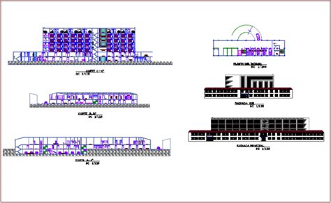 Elevation And Different Axis Section View Of Hospital Dwg File Basement