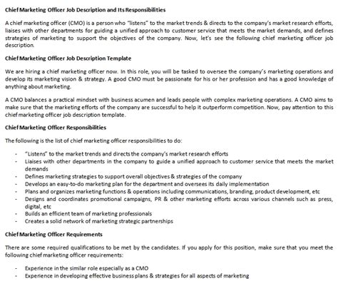 Chief Marketing Officer Job Description And Its Responsibilities Shop