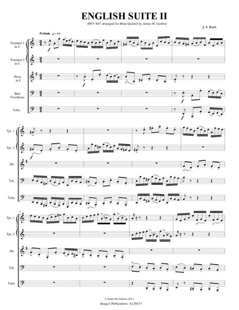 Bach English Suite No 2 Bwv 807 For Brass Quintet Sheet Music J S