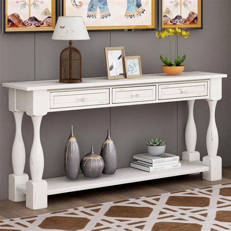 Harper And Bright Designs 65 In White Standard Rectangle Wood Console