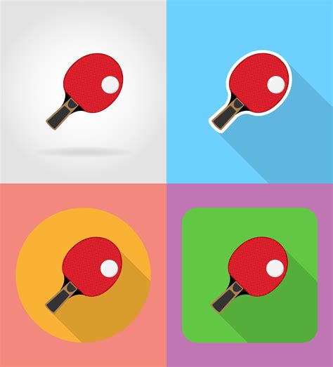 Racket And Ball For Table Tennis Ping Pong Flat Icons Vector