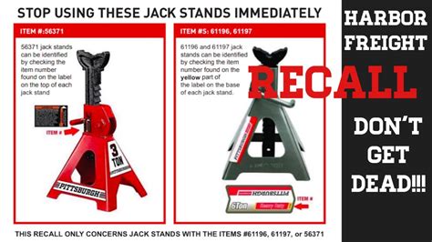 Harbor freight issued a recall on their pittsburgh 3 and 6 ton jack stands. Harbor Freight Jack Stand RECALL - YouTube