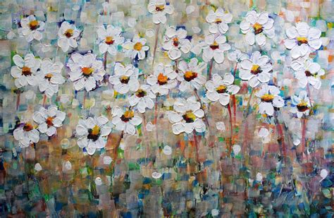 Daisy Abstract Flowers Painting Impasto Oil Painting Large Canvas White