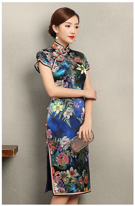 Breathtaking Floral Print Silk Cheongsam Qipao Dress Qipao Cheongsam Dresses Women