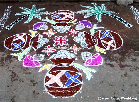 Well it's a harvest festival and people decorate their houses with pongal kolams. Pongal Rangoli 2014 Collection 5