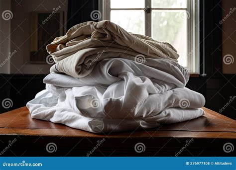 Stack Of Freshly Laundered Sheets Ready To Be Put On The Bed Stock Illustration Illustration