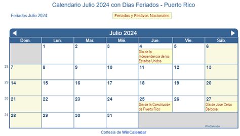 Calendario Julio 2024 Para Imprimir Puerto Rico