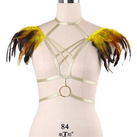 Gothic Festival Feathers Harness Rave Wear Epaulette Angel Wings