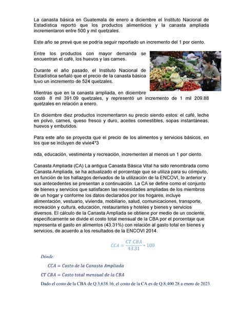 Canasta Basica La Canasta B Sica En Guatemala De Enero A