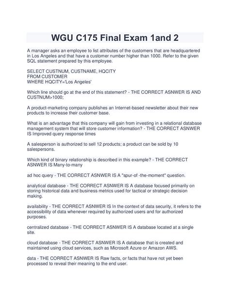 Wgu C175 Final Exam 1and 2 Latest 20222023 Download To Score A